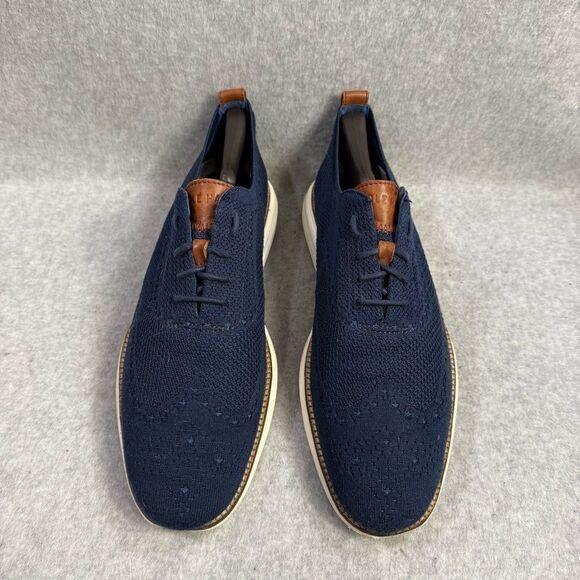 Cole Haan Men Shoe Size 11.5 Navy Blue Knit Original Grand Wingtip Oxford C27960 - Picture 3 of 9